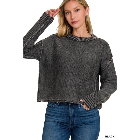 American Eagle 100% Cotton Sweater - XS - Charcoal Gray Cropped Textured Knit - Picture 1 of 6